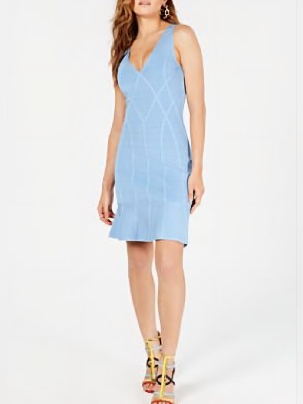 GUESS Los Angeles | Light Blue Flounce-Hem Bandage Dress | Medium